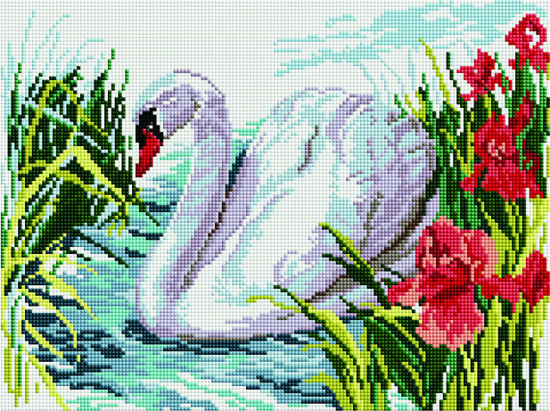 Алмазная мозаика Белый лебедь на пруду, арт. EF366