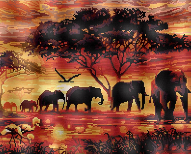 Алмазная мозаика Слоны на закате, арт. GF1543