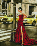 Алмазная мозаика Брюнетка в красном платье, арт. GF4047