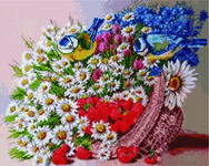 Алмазная мозаика Корзина полевых цветов и пташки, арт. GF3616